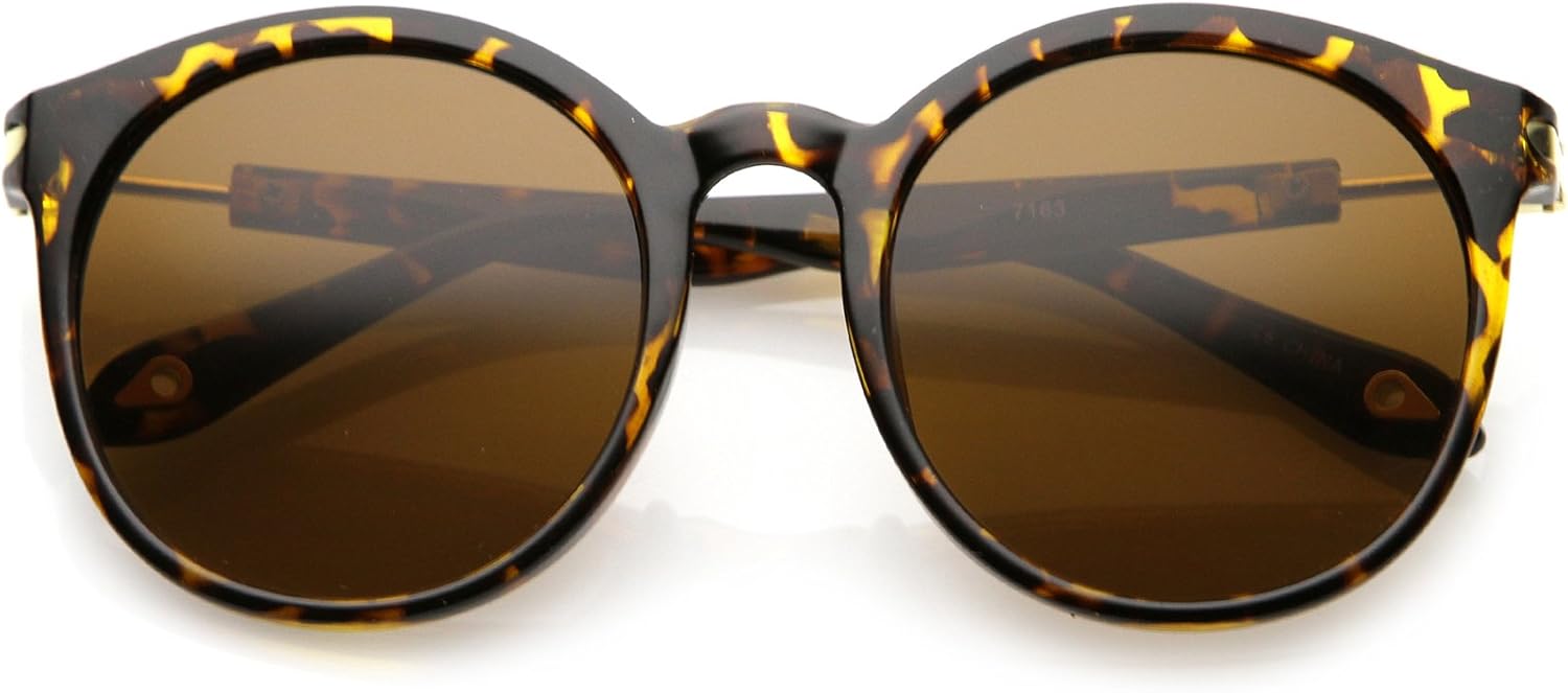 

zeroUV - Классические солнцезащитные очки с металлическими дужками в оправе из рогового металла, линзами нейтрального цвета, круглой формы, диаметр линз 53 мм, Tortoise Gold / Brown