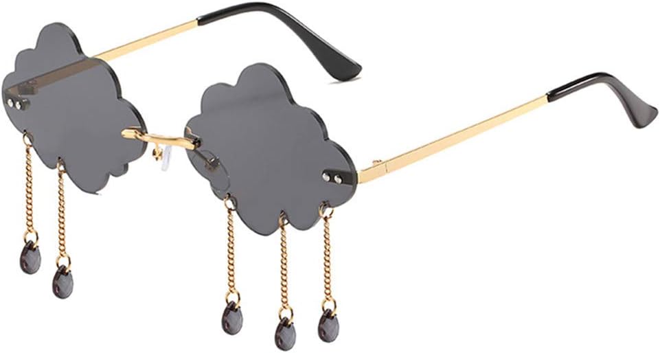 

Солнцезащитные очки LASPOR в стиле ретро без оправы для женщин и мужчин, винтажные металлические очки без оправы с подвеской в ​​виде падающих кристаллов и защитой от УФ-излучения UV400, Black