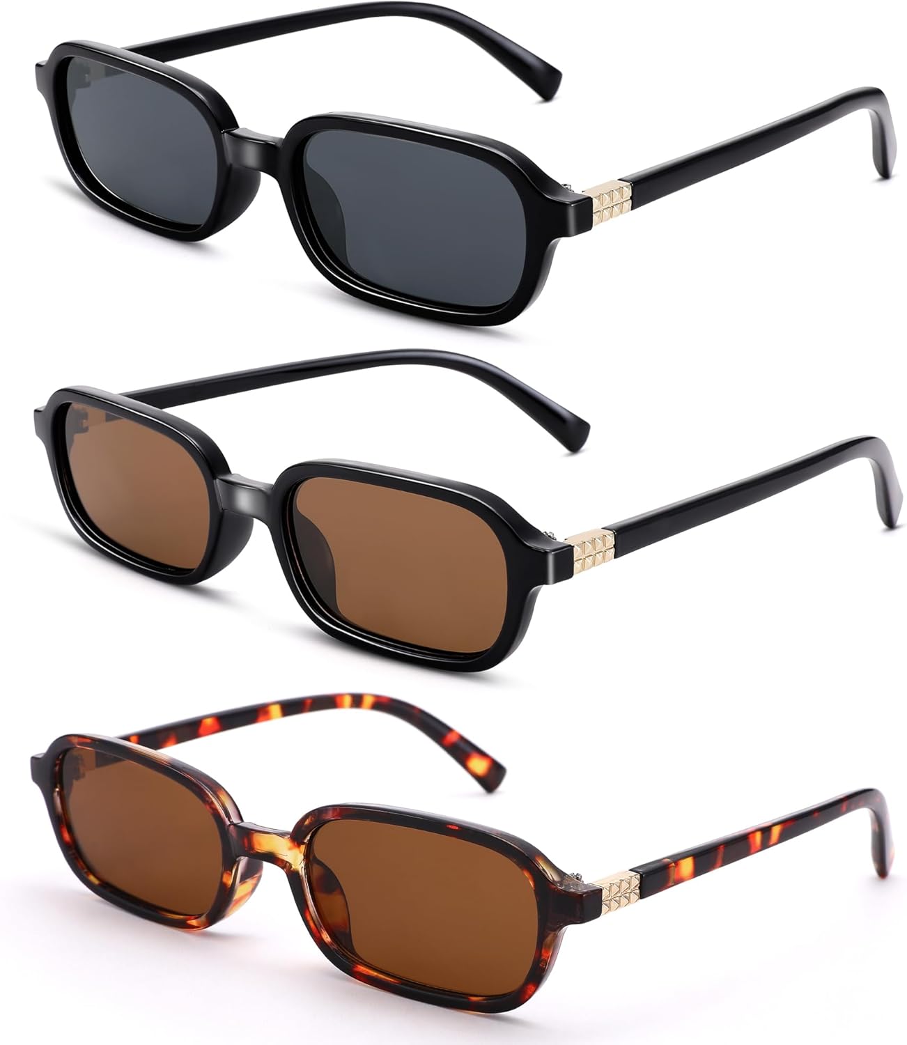 

Солнцезащитные очки Pro Acme маленького прямоугольного размера для женщин и мужчин. Модные прямоугольные солнцезащитные очки в винтажном стиле, A01 Black/Grey + Black/Brown + Leopard/Brown