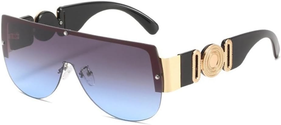 

Модные цельные солнцезащитные очки без оправы для мужчин, винтажные солнцезащитные очки с черным градиентом для женщин, сексуальные очки с защитой от УФ-излучения UV400 MTZJH, Grya Blue