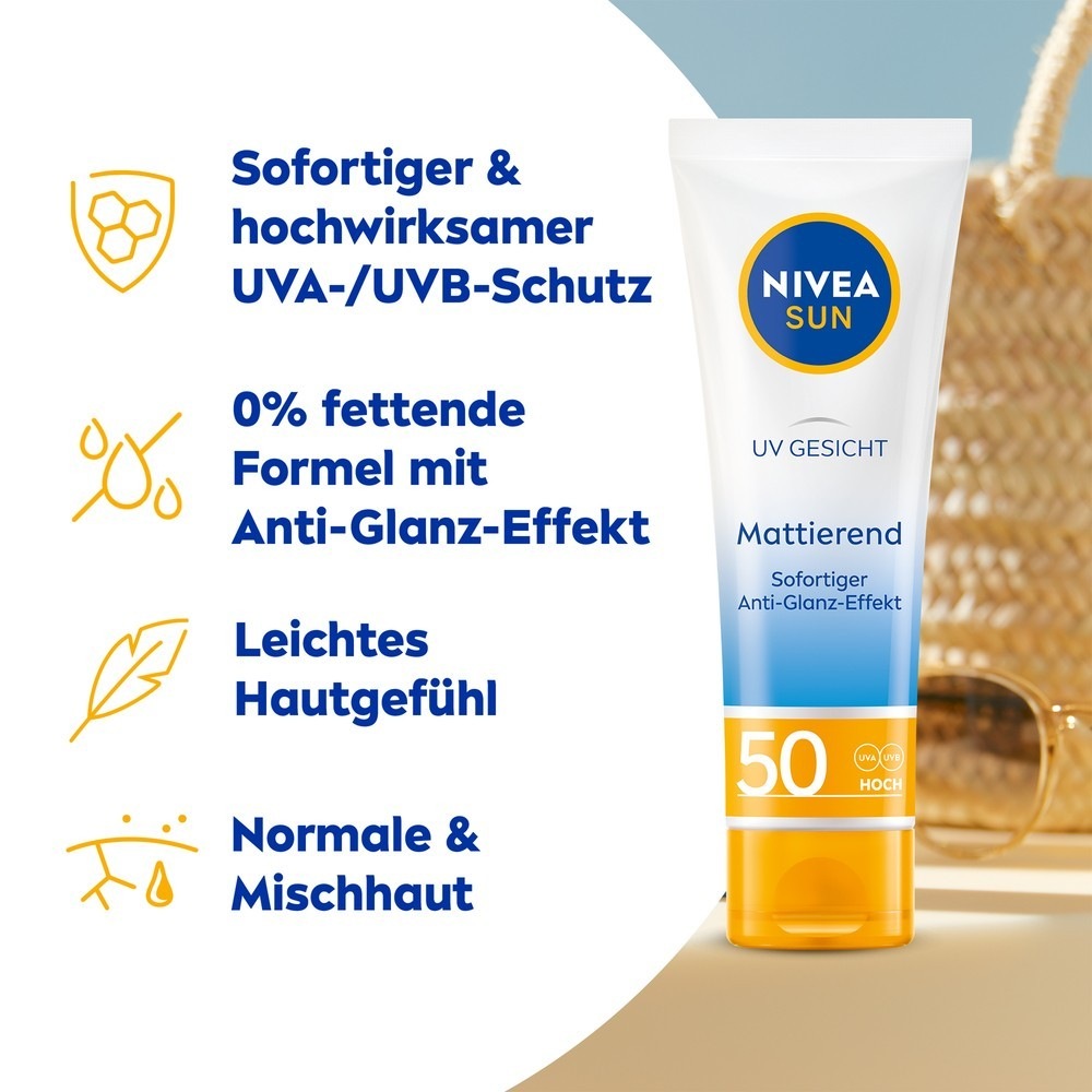 Солнцезащитный крем nivea sun uv gesicht mattierend lsf 50 Nivea, объем 50 мл — фото 3