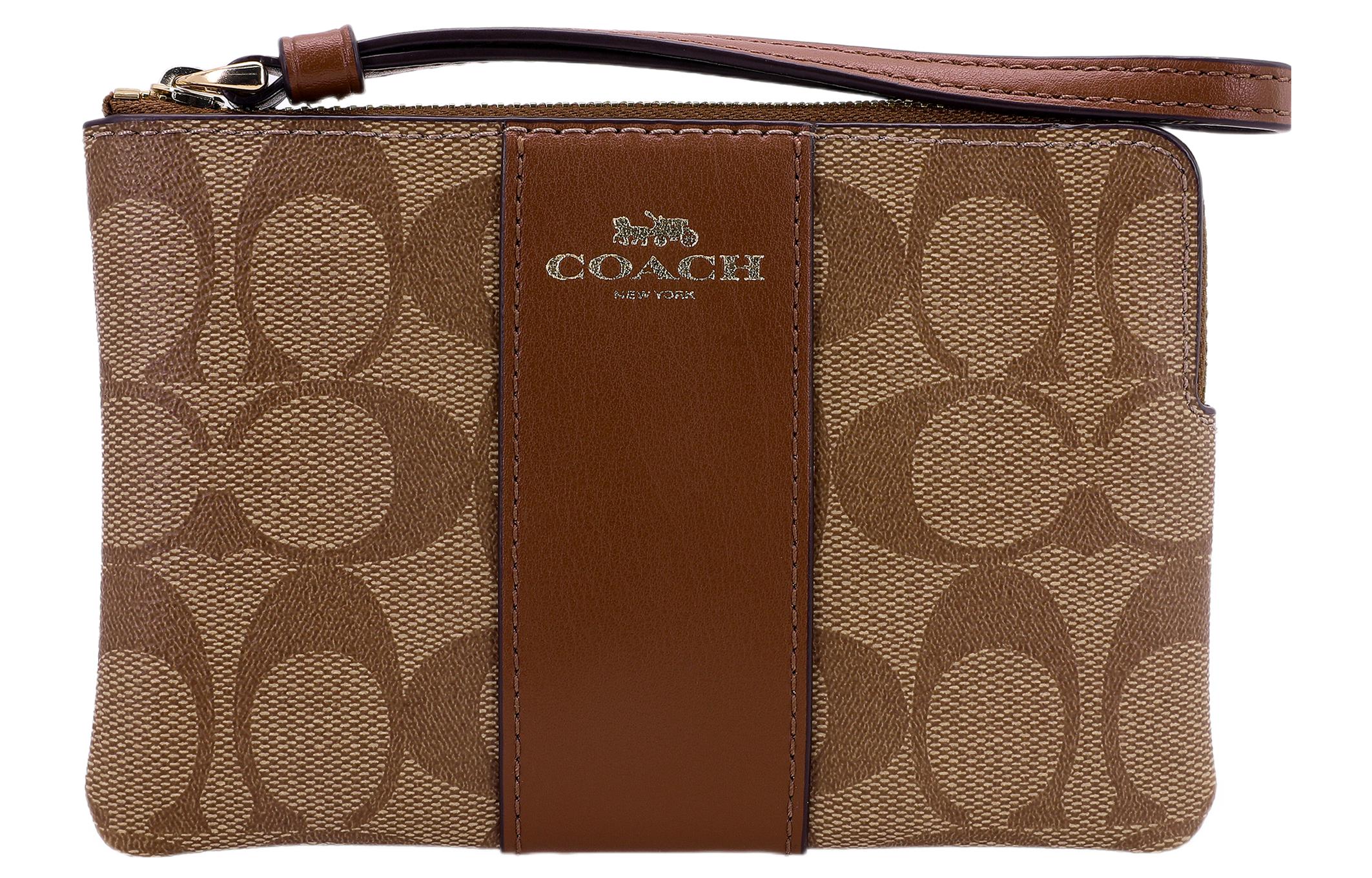 

COACH Сумка-клатч из кожи с угловой молнией и монограммой, женский, коричневый