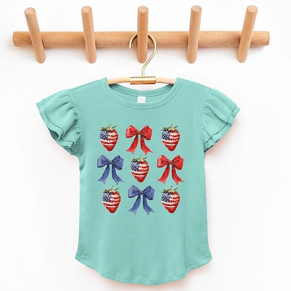 

Футболка с рукавами-фонариками Coquette и принтом в виде клубники The Juniper Shop, Seafoam