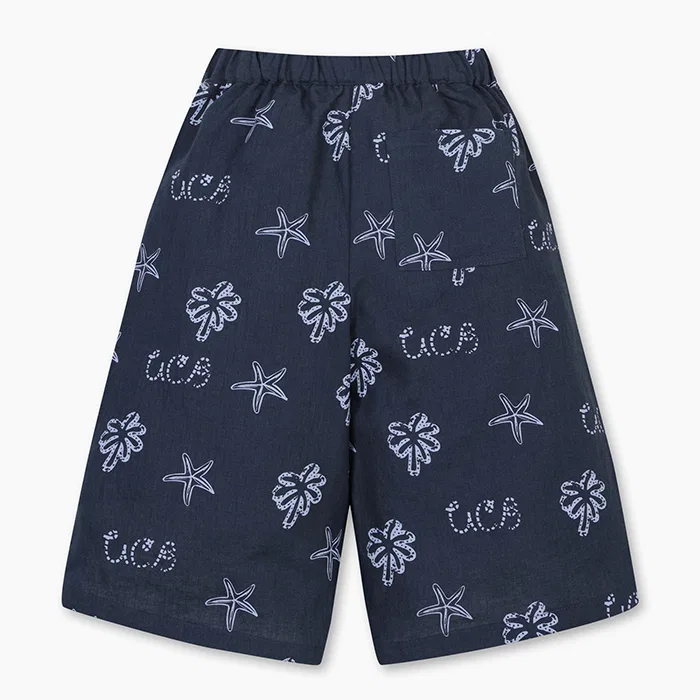 Детские льняные брюки-капри тёмно-синие от Benetton Kids — фото 2