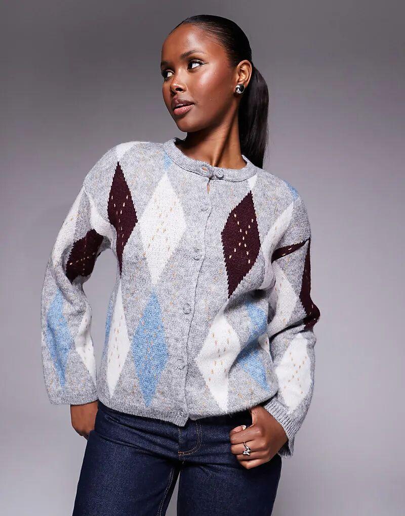 

Кардиган River Island с узором ромбами темно-серого цвета