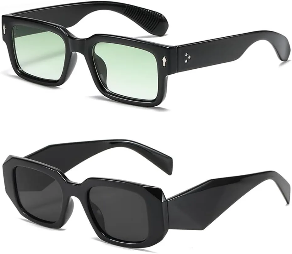 

Квадратные солнцезащитные очки для женщин и мужчин, модные ретро-очки прямоугольной формы, винтажные солнцезащитные очки HEPTAGRAM 7, 01black Frame Green Lens+02black