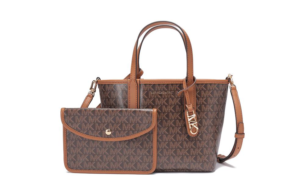 

Миниатюрная сумка-тоут из кожи серии Eliza, через плечо, кроссбоди, женская сумка маленького размера тёмно-коричневого цвета MICHAEL KORS