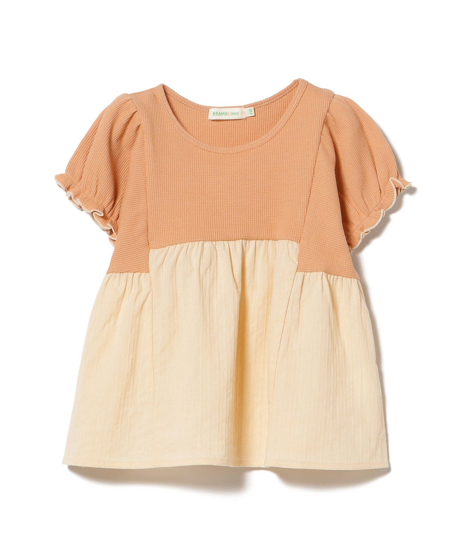 Пуловер с вафельной оборкой по низу (90–150 см) BEAMS mini, SALMON×IVORY
