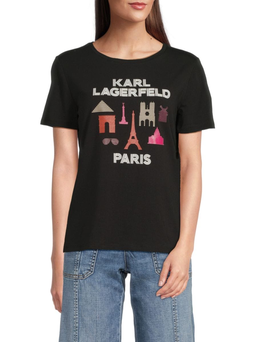 

Футболка из хлопка с принтом KLP Karl Lagerfeld Paris, черный