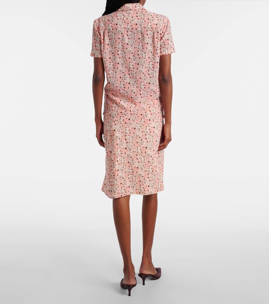Футболка из смесового шелка с цветочным принтом Prada, Camelia — фото 3