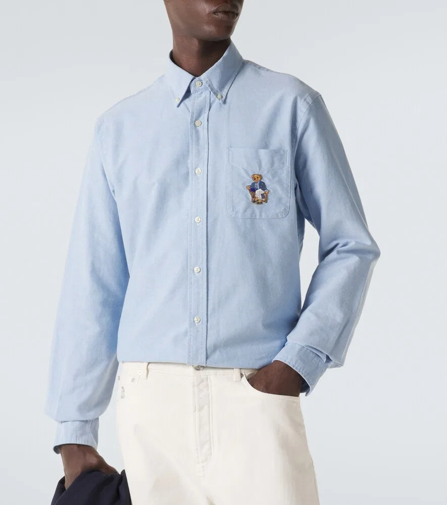 Вышитая хлопковая рубашка Polo Ralph Lauren, синий — фото 3