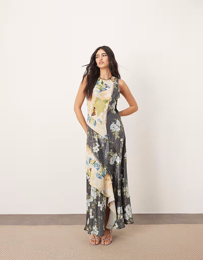 

Платье миди с воротником-борцовкой, цветными блоками и цветочным принтом Arrange