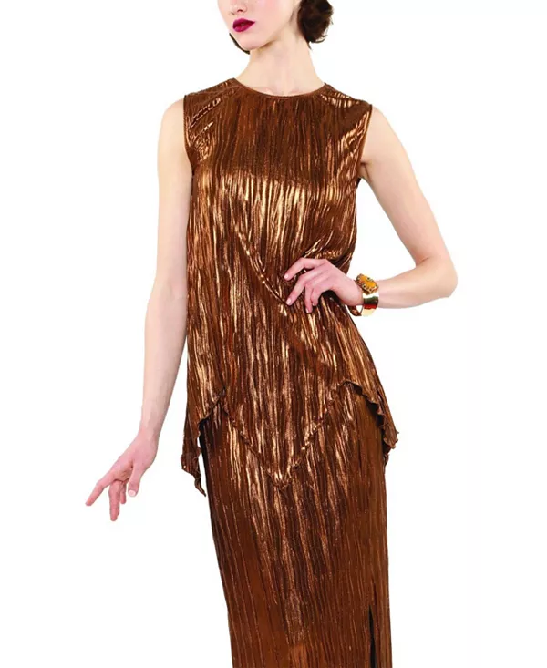 

Топ без рукавов с плиссировкой от Fortuny Anna Sui, золотой