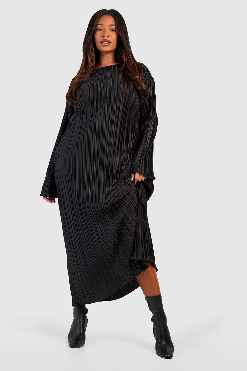 

Платье мидакси с широким плиссе и плюсом boohoo, черный