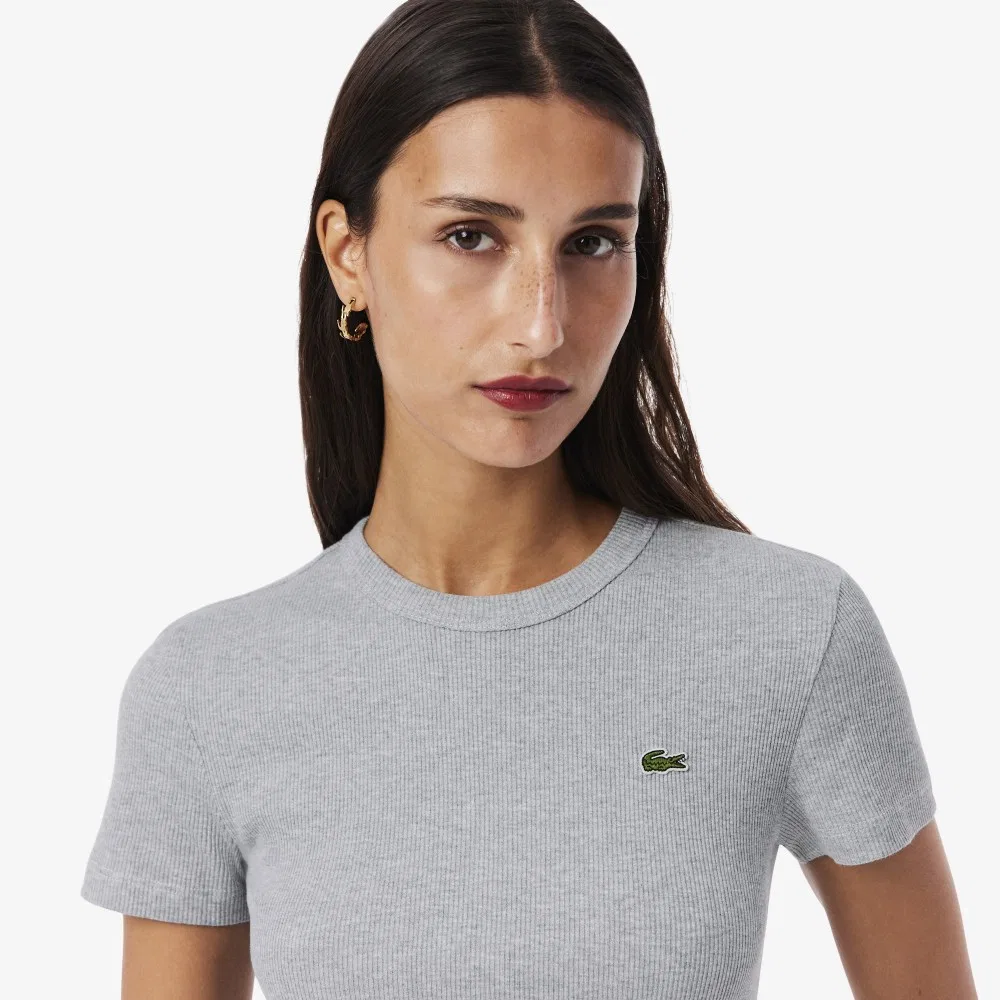 Футболка Lacoste в рубчик меланжево-серая — фото 2