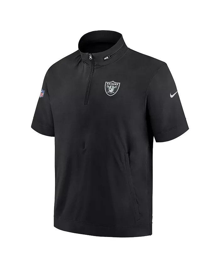 Мужская черная худи с коротким рукавом и молнией на четверть Las Vegas Raiders Sideline Coach Nike — фото 4