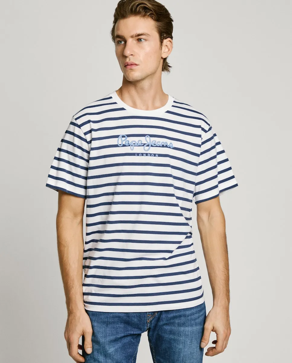 

Мужская футболка с коротким рукавом и полосатым принтом Pepe Jeans, белый