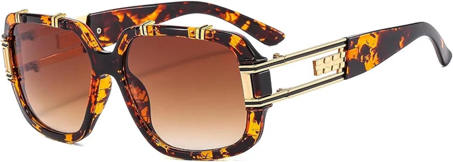 

Крупные оправы, мужские и женские, ретро-модные металлические очки для активного отдыха, путешествий, вождения, езды на мотоцикле, солнцезащитные очки UV400 TKKTLLT, Leopard Gradient Tea