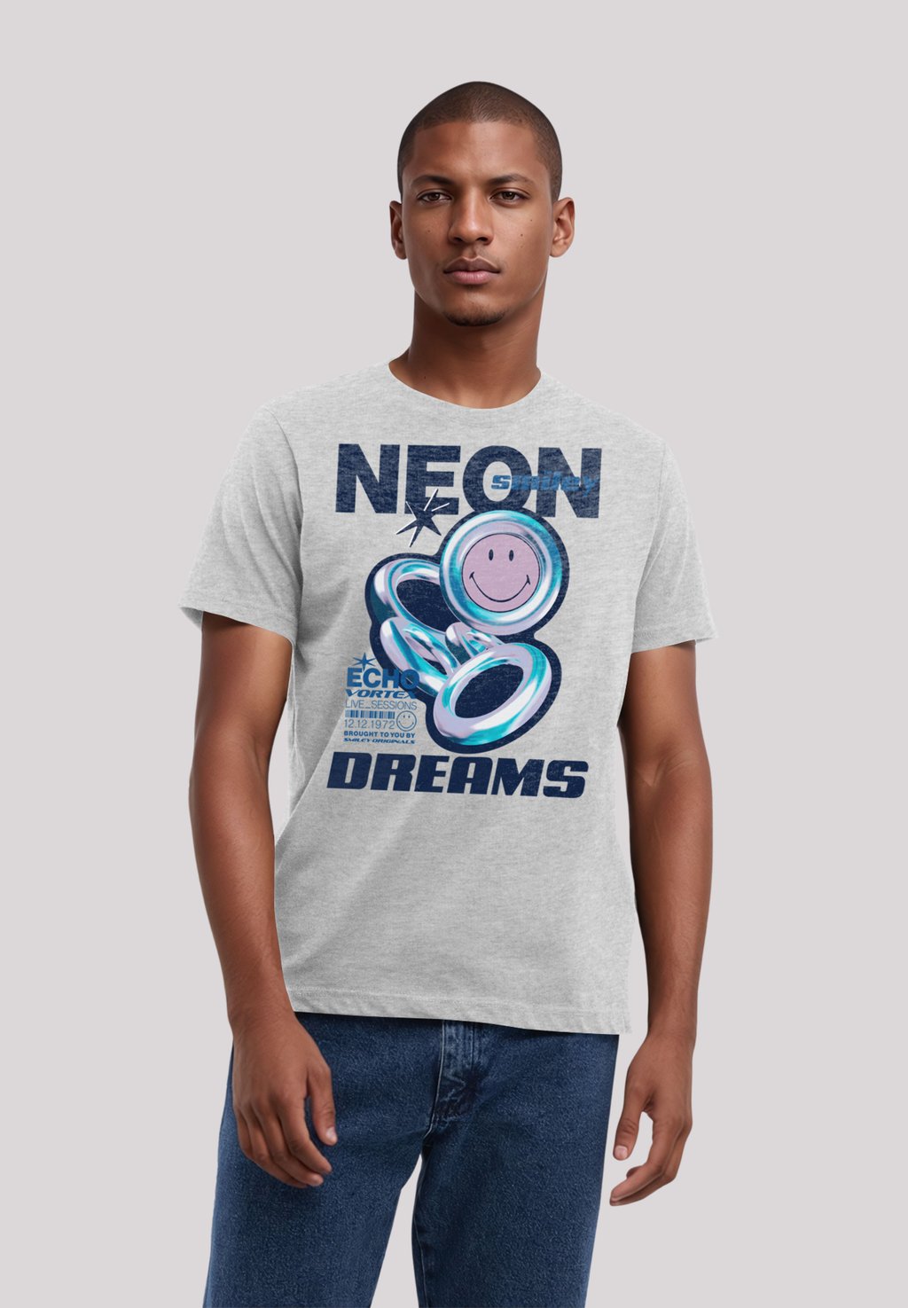 

Футболка с принтом SMILEY ORIGINALS NEON DREAMS RAVE WEAR F4NT4STIC, серый