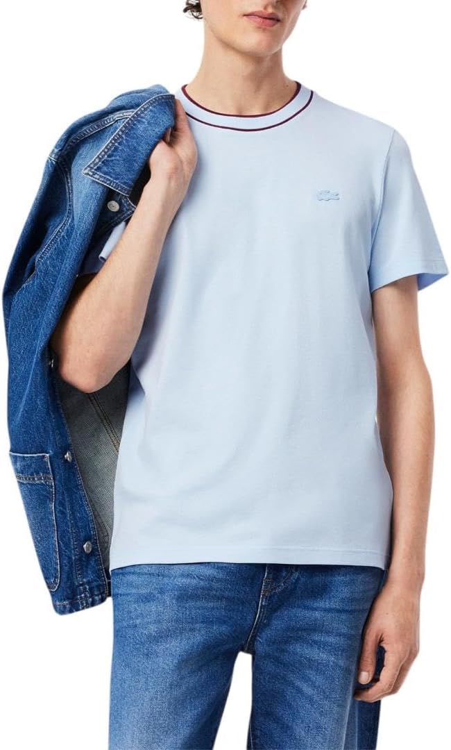 

Lacoste Мужская футболка стрейч-пике с полосатым воротником, Light Blue, Синий, Lacoste Мужская футболка стрейч-пике с полосатым воротником, Light Blue