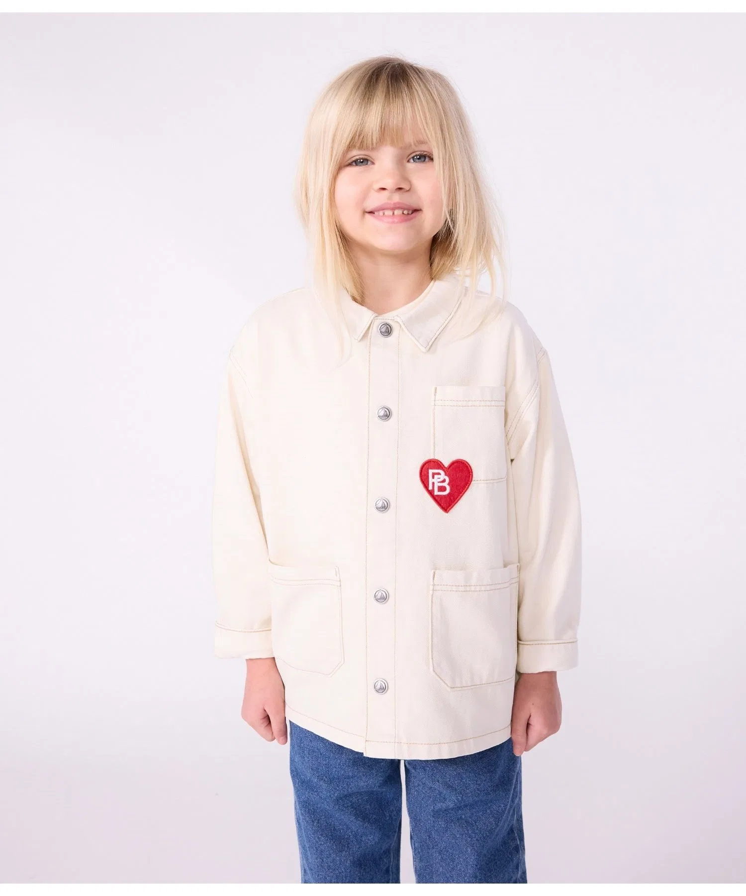 Детская куртка-рубашка PETIT BATEAU джинсовая офф-вайт