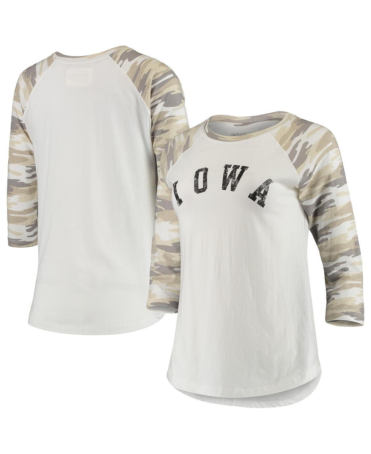 

Женская бело-камуфляжная футболка Iowa Hawkeyes Boyfriend Baseball Raglan с рукавами 3/4 Camp David