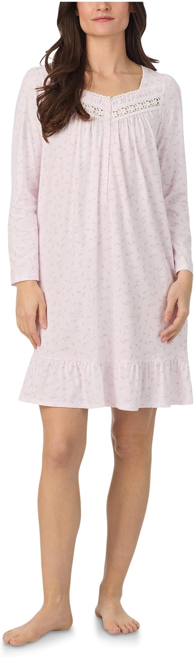 

Ночная рубашка Eileen West Cotton Knit Long Sleeve Short Nightgown, цвет White Ground Ditsy