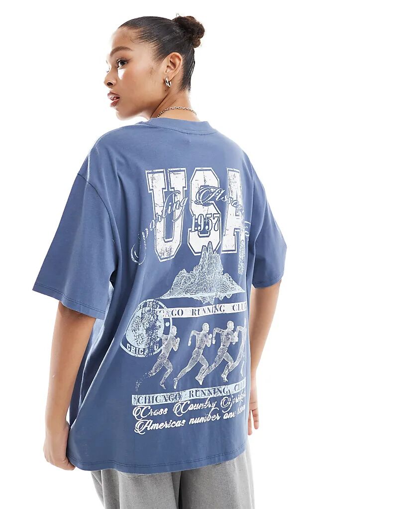 

Футболка свободного кроя с принтом «USA running» в темно-синем цвете ASOS DESIGN