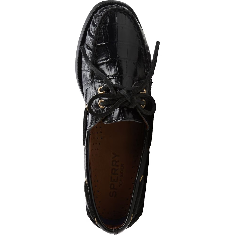 Подлинные оригинальные кожаные туфли-лодочки с двумя люверсами Sperry, черный — фото 4