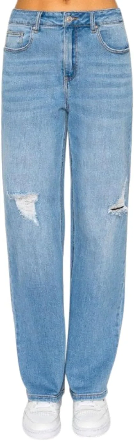 

Джинсы SALT TREE Wax, женские, завышенная талия, потертые, прямые