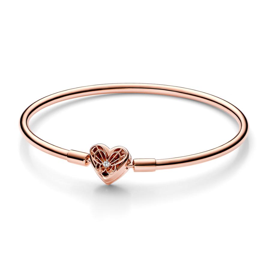 

Браслет Pandora Moments Heart & Butterfly Bangle, покрытие - розовое золото