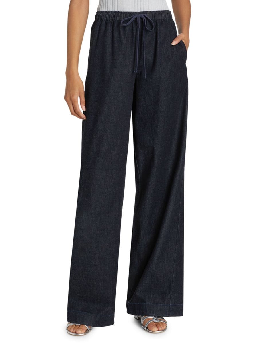 

Хлопковые брюки с завязками на талии Vince, цвет Washed Indigo