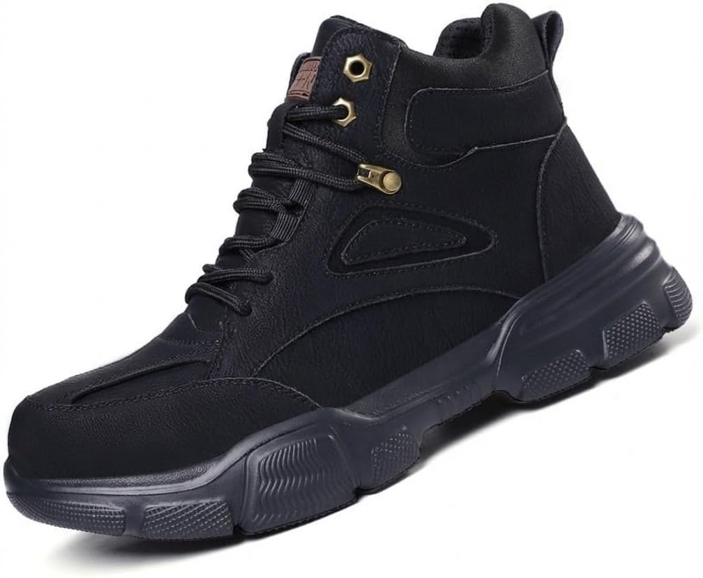 

Мужские ботинки с стальным носком FLOWERGIRR, высокие защитные ботинки для строительства, противоскользящие, устойчивые к проколам, прочная рабочая обувь с легкой подошвой из EVA, размеры США, черный