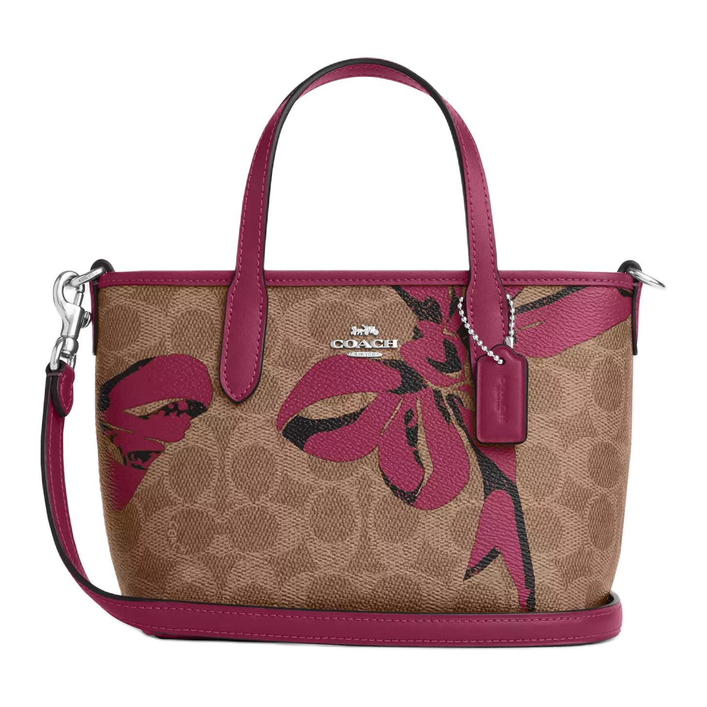 

COACH ПВХ сумка шоппер через плечо кроссбоди маленькая женская коричневая с розовым блоком