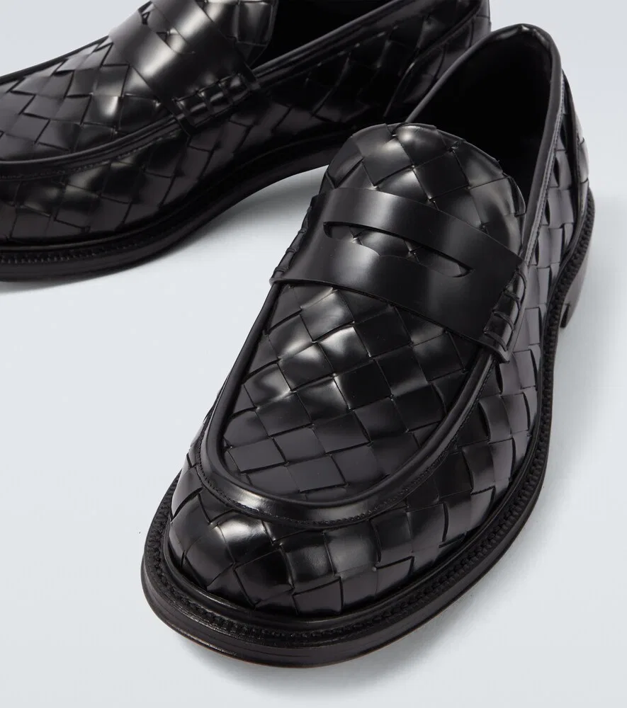 Кожаные пенни-лоферы James Intrecciato Bottega Veneta, черный — фото 3