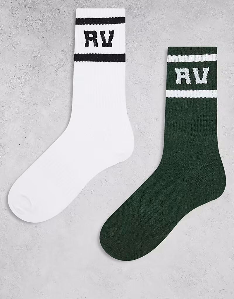 

Спортивные носки Reclaimed Vintage унисекс, 2 пары, с полосками белого и зеленого цвета