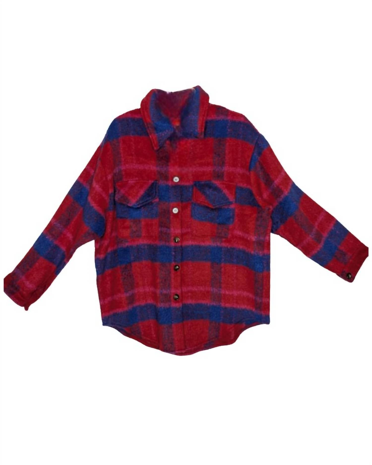 

Женская клетчатая рубашка-куртка в красно-синем цвете DAVI & DANI