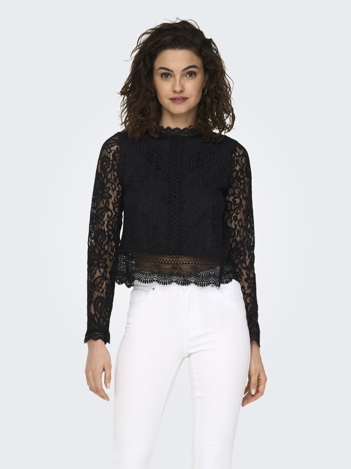 

Блуза ONLY Rundhals Regular Fit Spitzendetail, черный