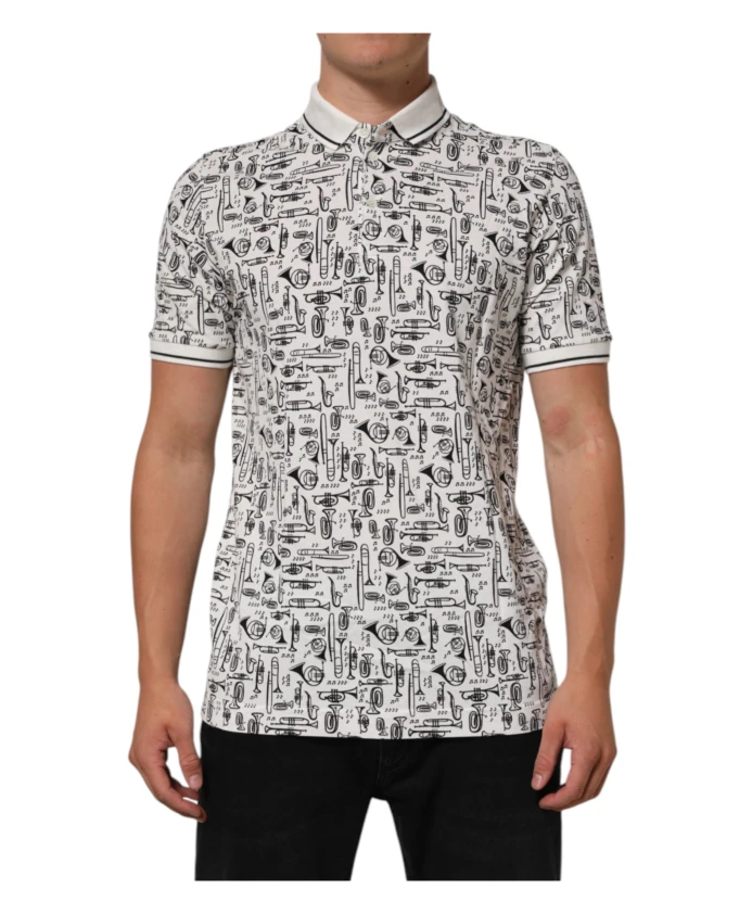 

Футболка-Поло с музыкальным принтом и воротником. Dolce & Gabbana, белый