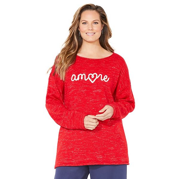 

Женский свитер Liz&Me Heart & Soul в полоску plus size Catherines, Red Amour