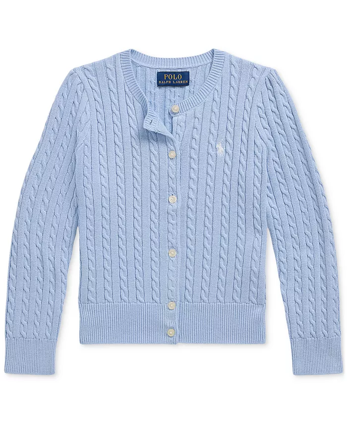 

Кардиган из хлопка с узором "косичка" для девочек и малышек Polo Ralph Lauren, синий