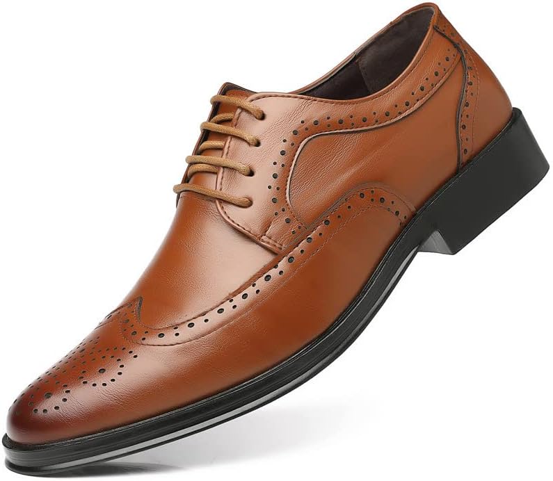 Мужские классические кожаные туфли с шнуровкой Oxfords, модные, нескользящие, для работы, дышащие, деловые и повседневные Cubicbee, коричневый — фото 4