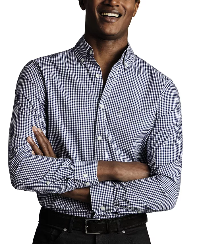 

Мужская классическая рубашка с длинным рукавом Slim Fit, устойчивая к образованию складок Charles Tyrwhitt, синий