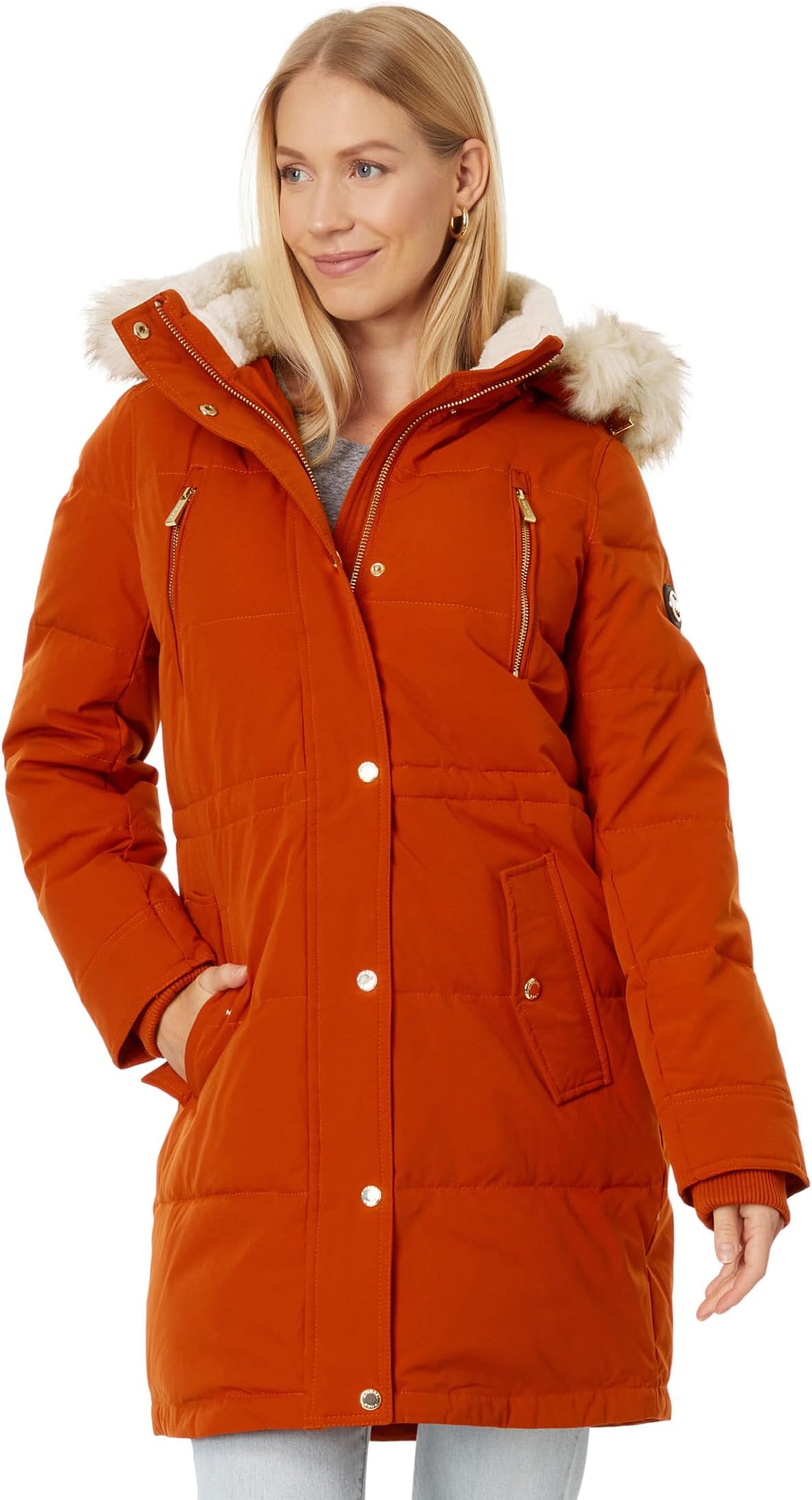 

Пуховик Michael Kors Snap Front Hooded Puffer M425901Q63, цвет Sienna