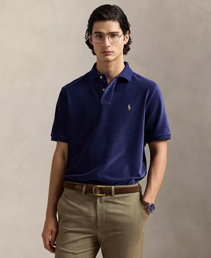 

Мужская рубашка-поло классического кроя из трикотажного вельвета Polo Ralph Lauren, синий