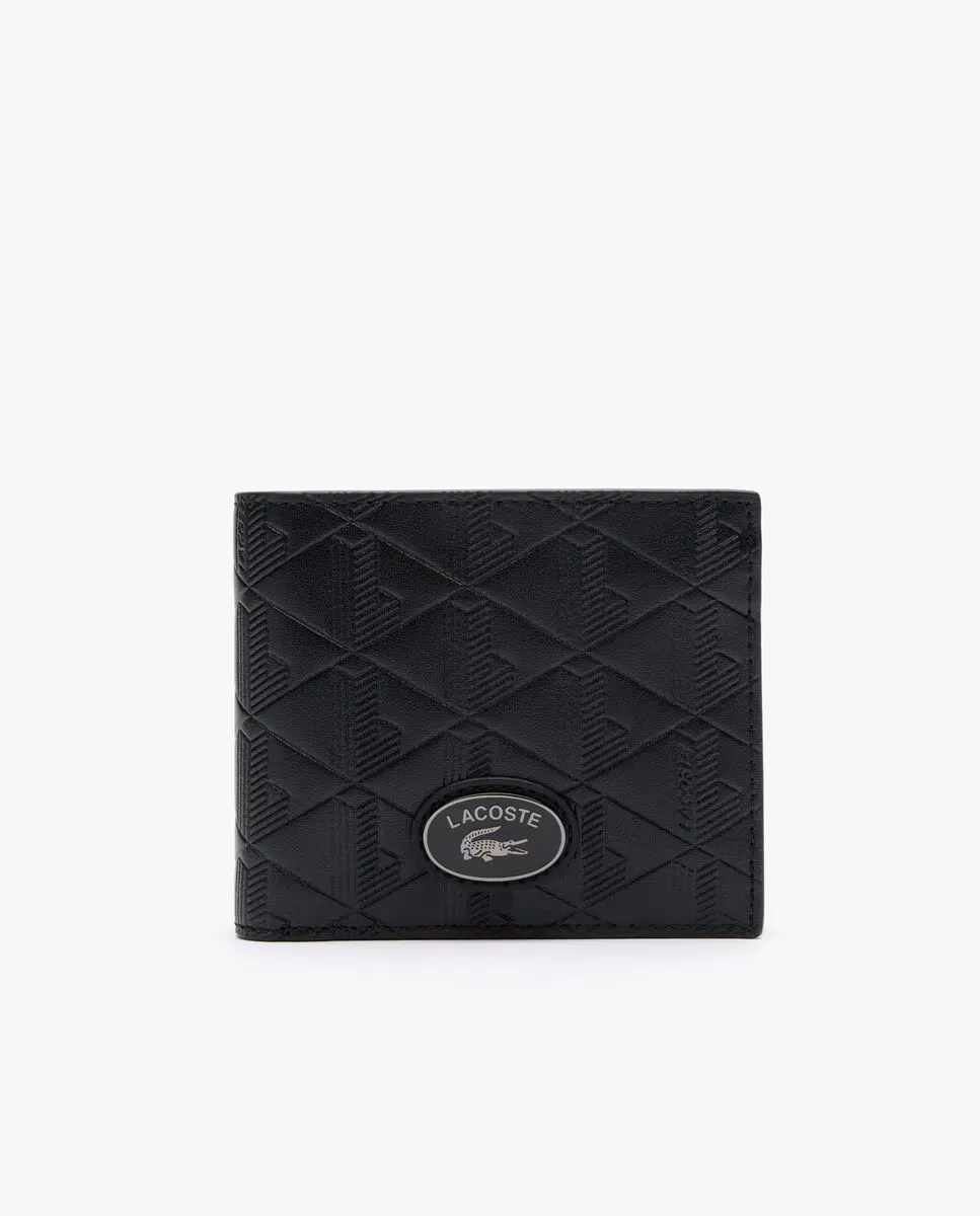 

Средний мужской кошелек с черной монограммой Lacoste, чёрный