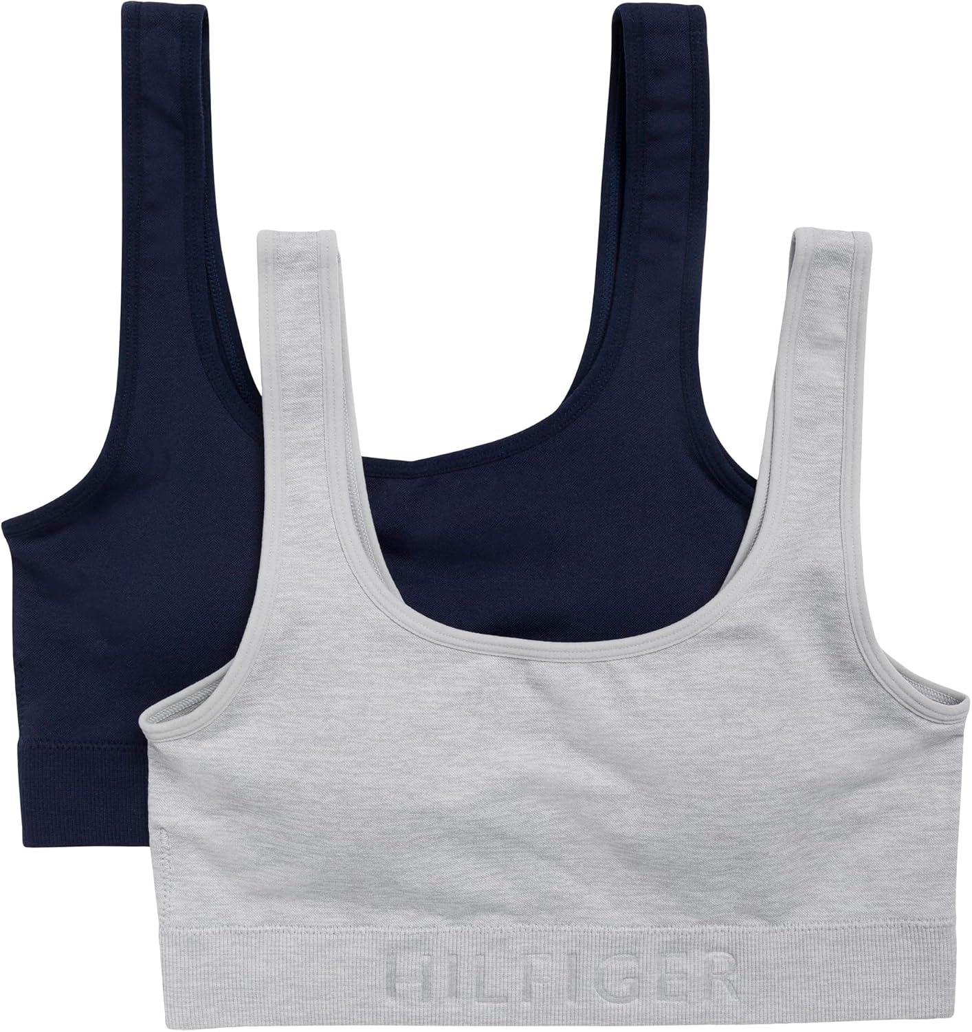 

Женский бесшовный бюстгальтер-бралетт Tommy Hilfiger с круглым вырезом и съемными подушечками, 2 шт., Ice Heather Grey/Sky Captain
