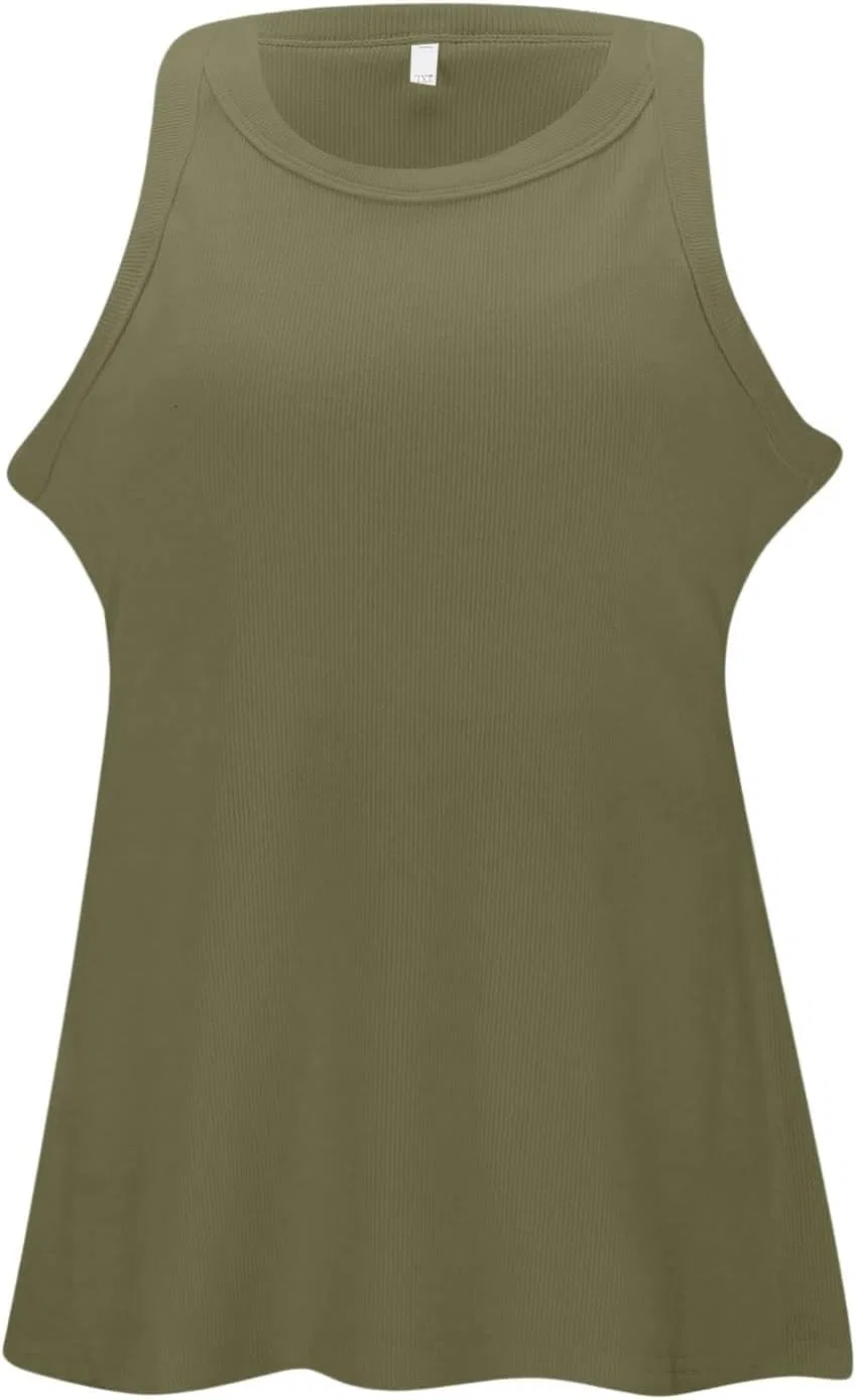 Топ с встроенным бюстгальтером Ribbed Knit Tank Tops, Green — фото 4