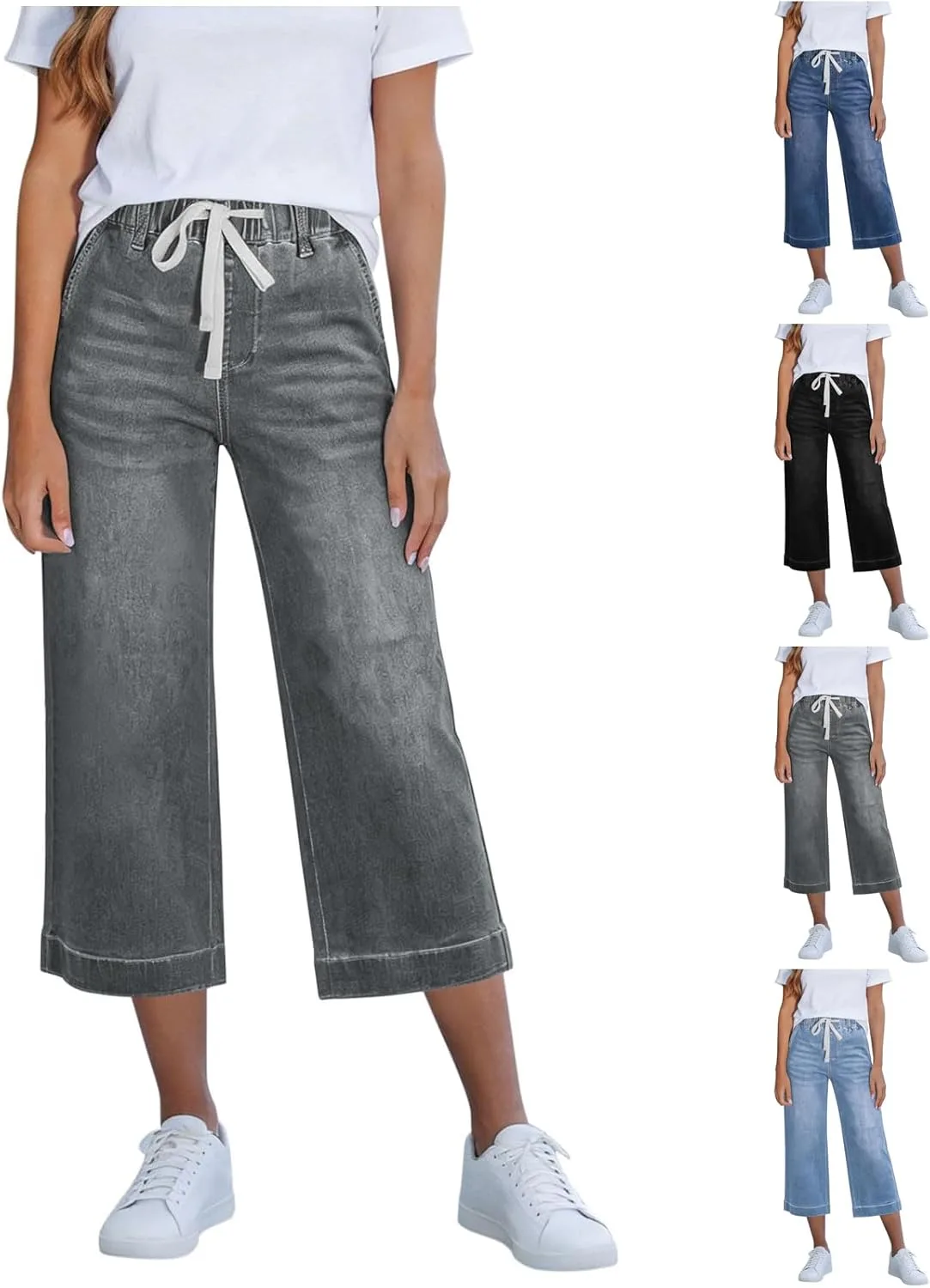 

Джинсы-капри High Rise для женщин с кулиской и карманами