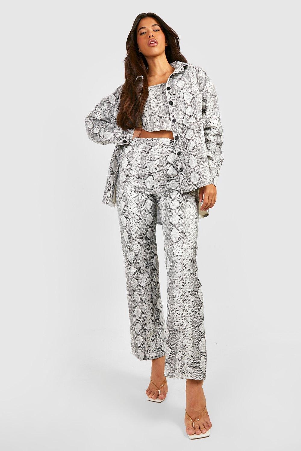 

Брюки из пу змеи Boohoo, серый
